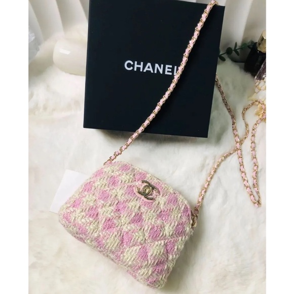 NEW CC Pink Tweed Mini with Box & Dust Bag Chain - Picture 1 of 10